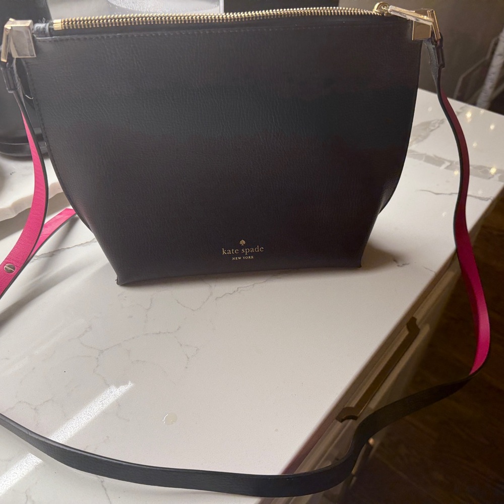 Kate Spade Black Crossbody Bag with Pink Strap